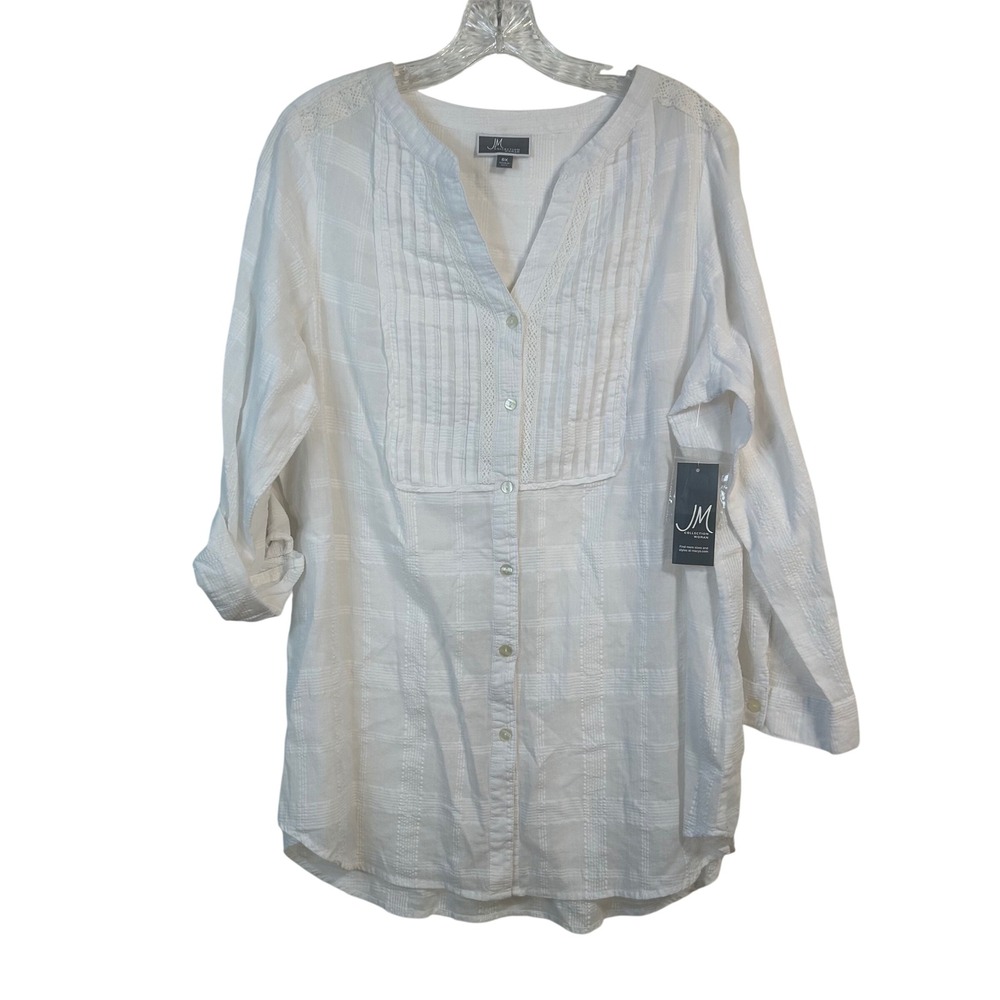 JM Collection Woman Boho Beauty White Cotton Pintuck‎ Lace Tunic Top 0X